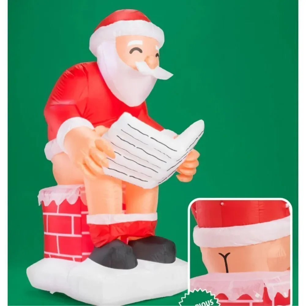 SANTA'S LOG ON THE FIRE CHRISTMAS INFLATABLE DECORATION HOLIDAY FUNNY NOVELTY